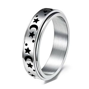 Stainless Steel Celestial Fidget Spinner Ring Star Moon Band